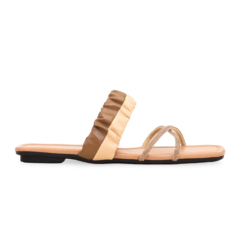 Beige Formal Slipper FR8124 Striped Shoe Style  