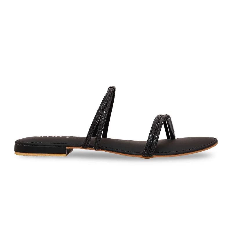 Black Fancy Chappal FN0734 Lightweight Tennis Sneaker Look  