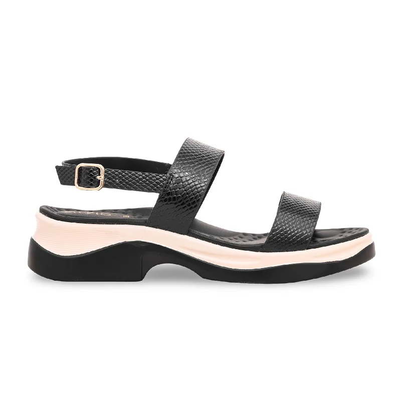 Black Formal Sandal PU0164 Open - Lacing Derby Look  