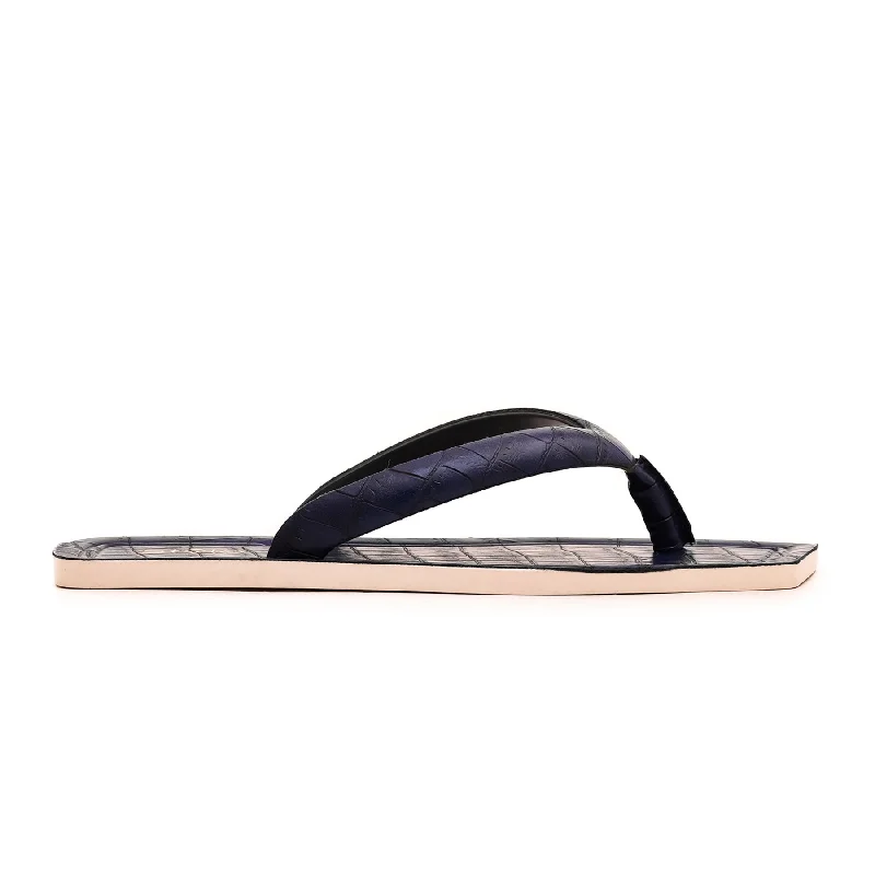 Blue Casual Chappal Cl9247 Metallic Trim Shoe Design  