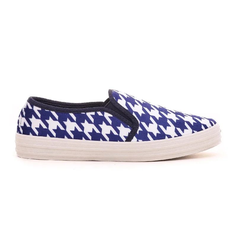 Blue Casual Slip Ons WN6130 Checkered Shoe Pattern Look  