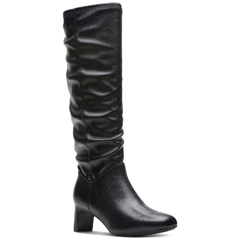 Clarks Womens Leather Block Heel Knee-High Boots