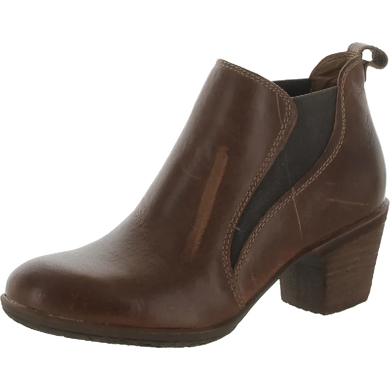 Comfortiva Womens Bailey Leather Stacked Heel Ankle Boots