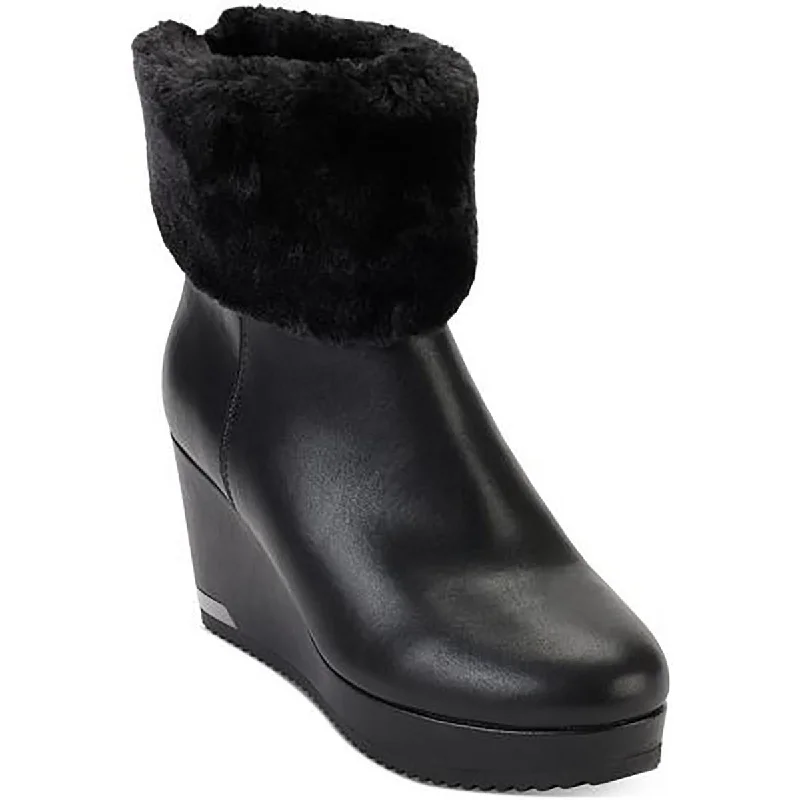 DKNY Womens Nadra Padded Insole Faux Fur Wedge Boots