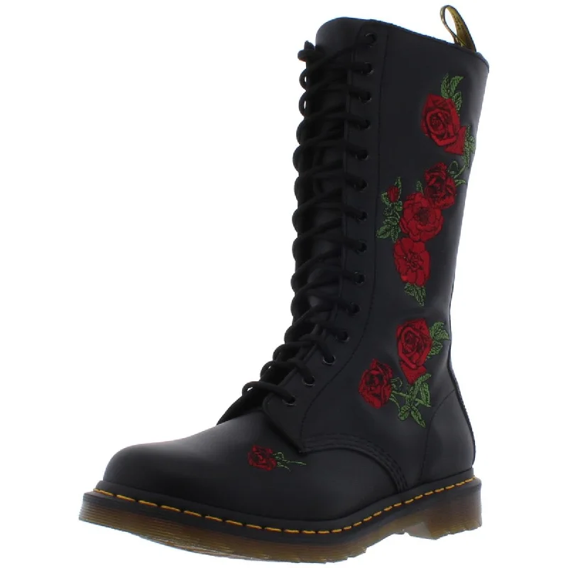 Dr. Martens Womens Vonda Leather Embroidered Mid-Calf Boots