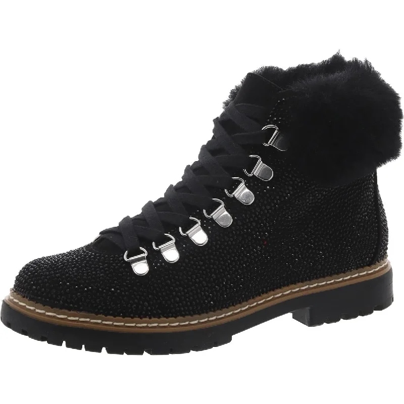 INC Womens Faux Fur Lace Up Ankle Boots