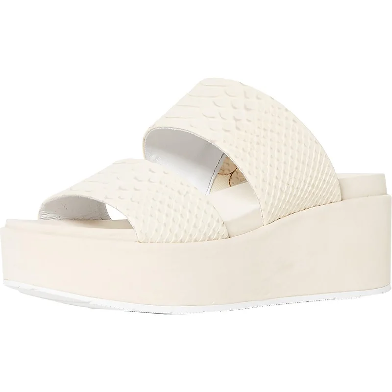 J/Slides Womens Quincy Embossed Leather Slides Wedges