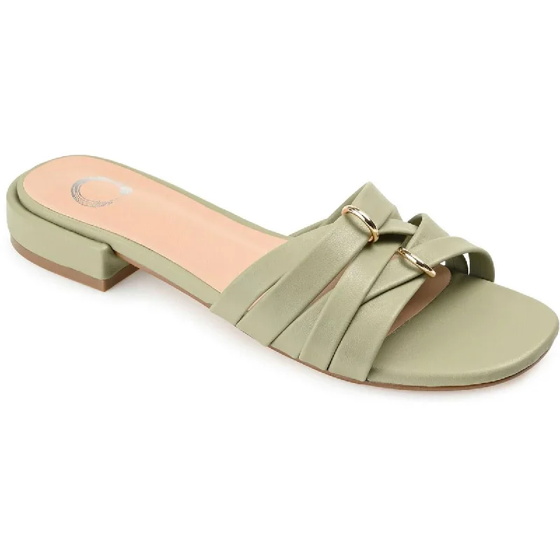 Journee Collection Womens Avrry Faux Leather Padded Insole Slide Sandals