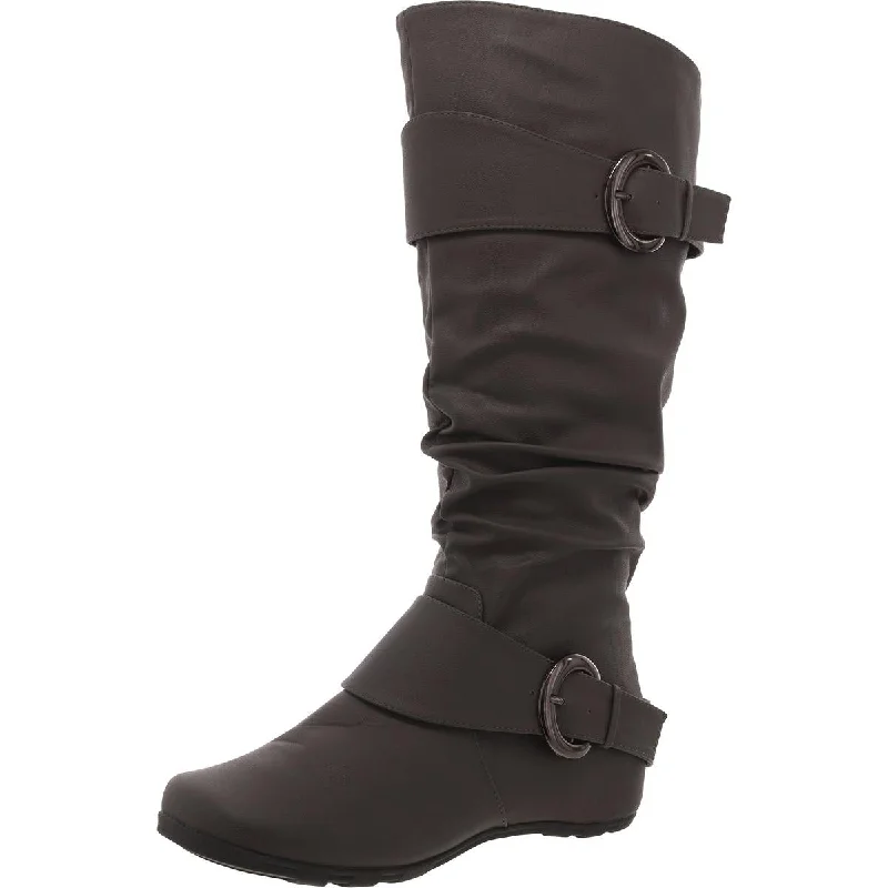 Journee Collection Womens Faux eather Buckle Knee-High Boots