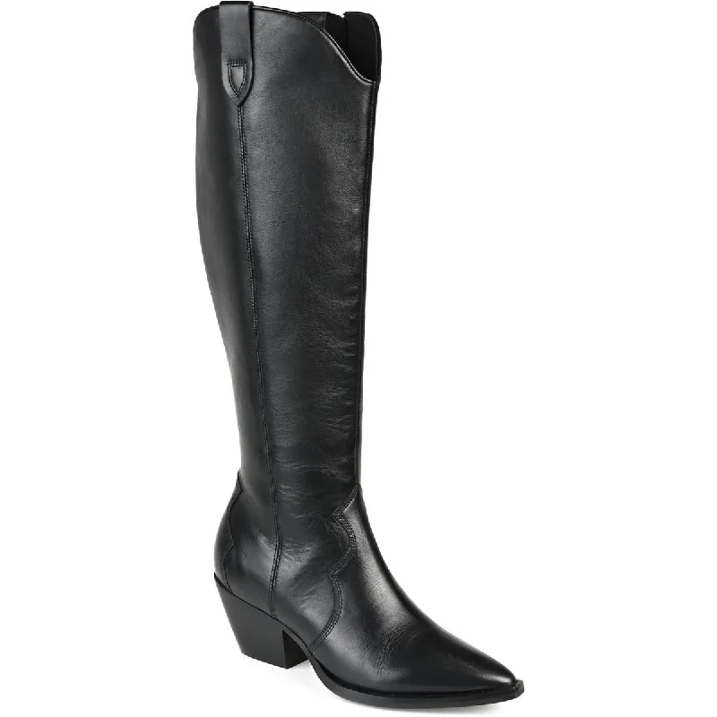 Journee Collection Womens Leather Block Heel Knee-High Boots