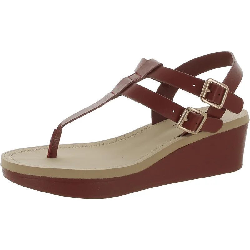 Journee Signature Womens Leather Round Toe Wedge Sandals