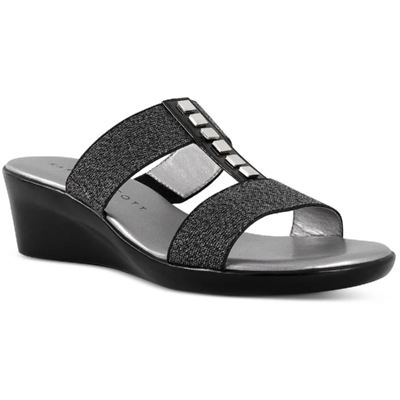 Karen Scott Womens Shirma Sparkly T-Strap Slide Sandals