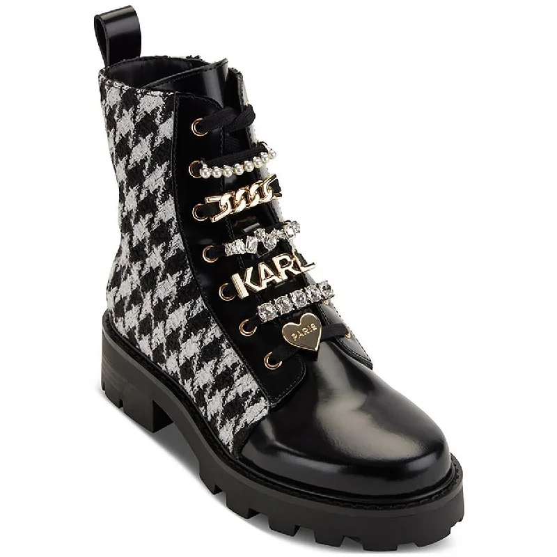 Karl Lagerfeld Paris Womens Mela Combat & Lace-Up Boots