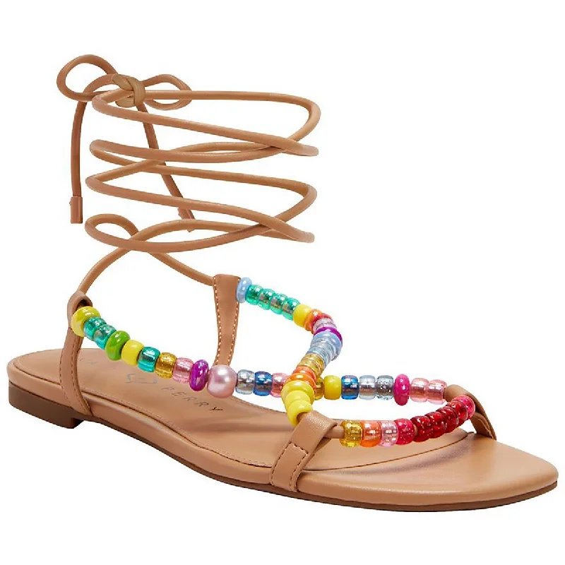 Katy Perry Womens The Halie Bead Beaded Ankle Tie Slide Sandals