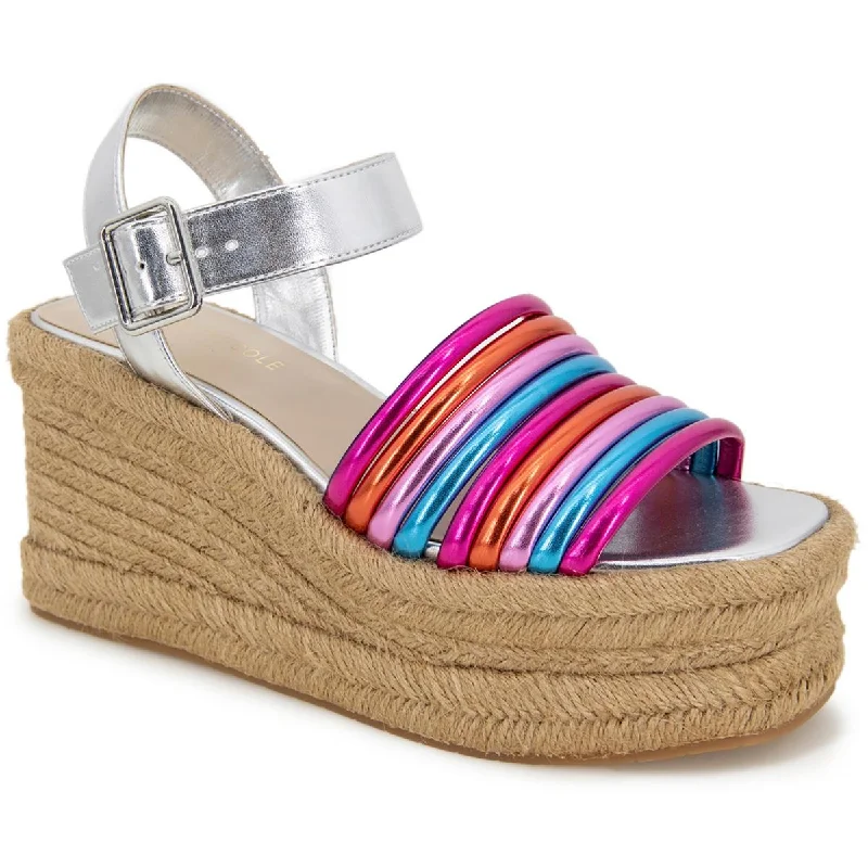 Kenneth Cole New York Womens Shelby Metallic Ankle Strap Espadrilles