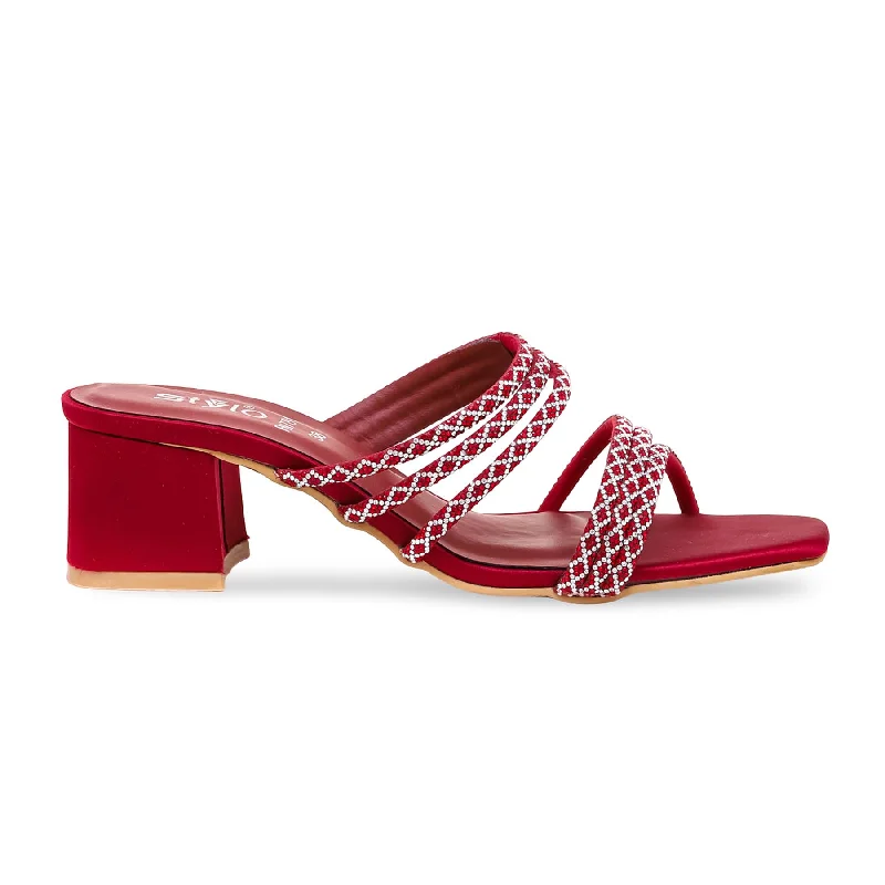 Maroon Fancy Slipper FN7813 Strap - Up Sandal Resort Style  