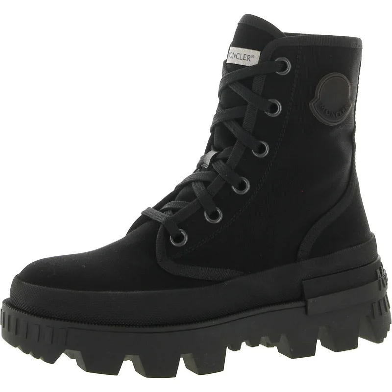 Moncler Womens Pyla Canvas Ankle Combat & Lace-up Boots