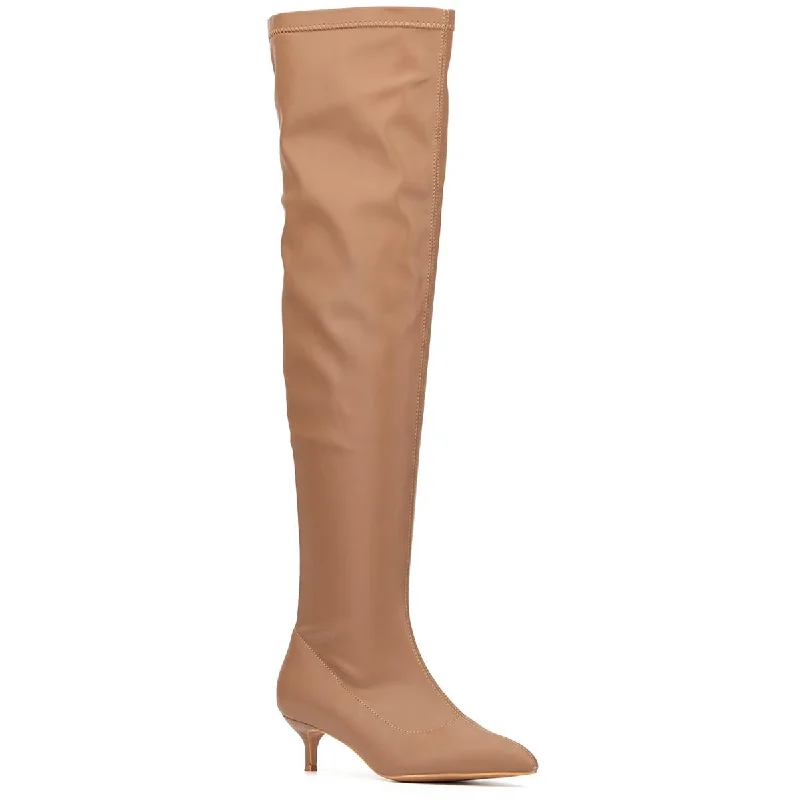 New York & Company Womens Ilana Faux Leather Kitten Heel Over-The-Knee Boots