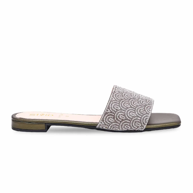 Olive Fancy Slipper FN7784 Moccasin Soft - Sole Style  
