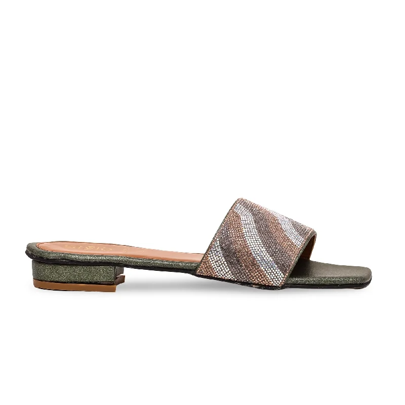Olive Fancy Slipper FN7802 Rubber - Sole Plimsoll Look  