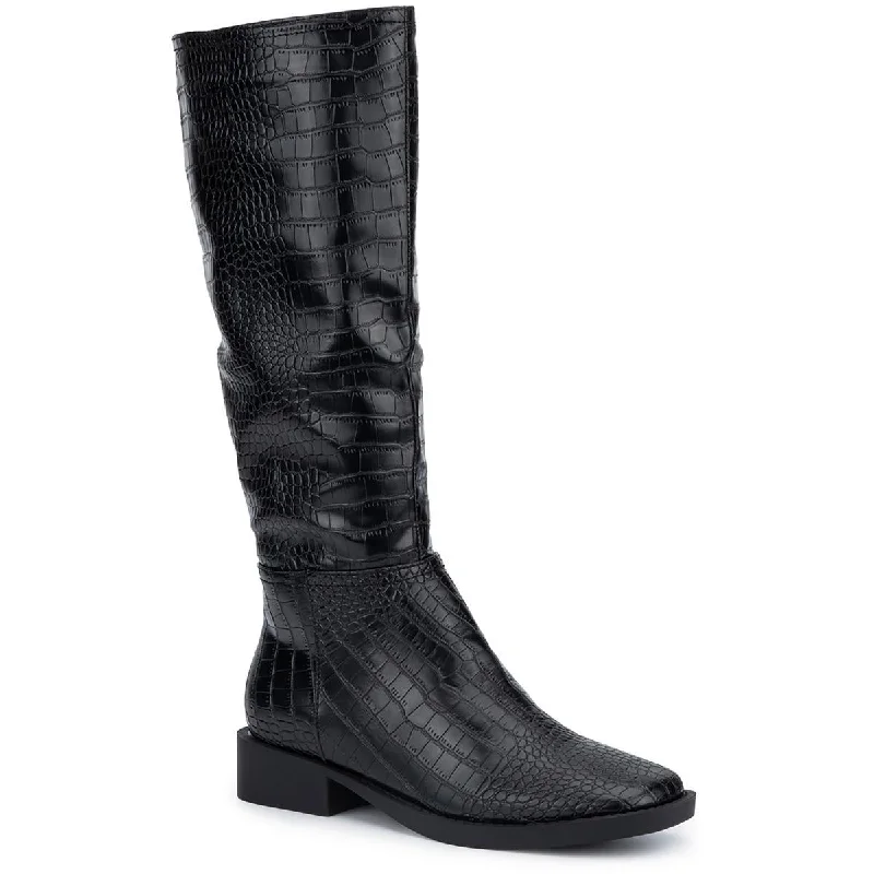 Olivia Miller Womens Faux Crocodile Suare Toe Knee-High Boots