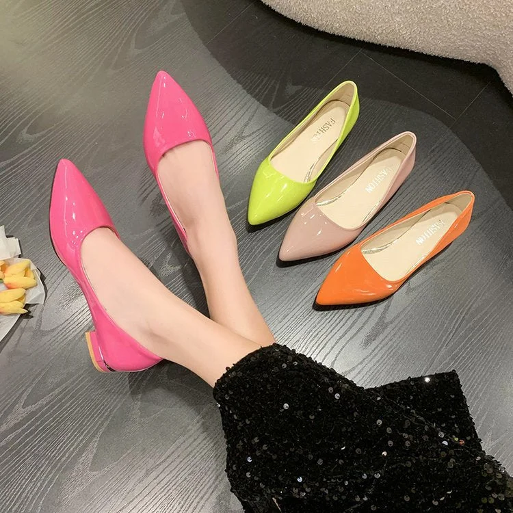 PDEP 2023  pointed toe work office  shallow single candy color shining low heels shoes women