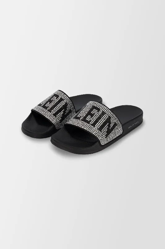 Philipp Plein Black Crystal Plein Flat Gummy Slides