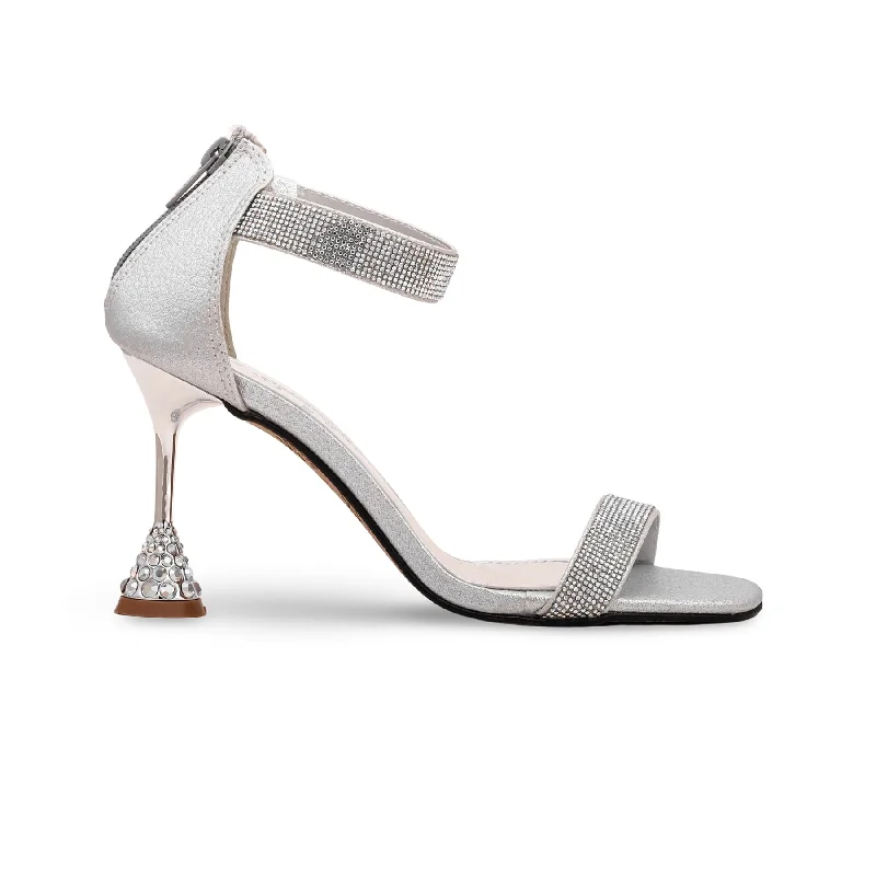 Silver Fancy Bridal Sandal FN5750 Zip - Up Boot Style  