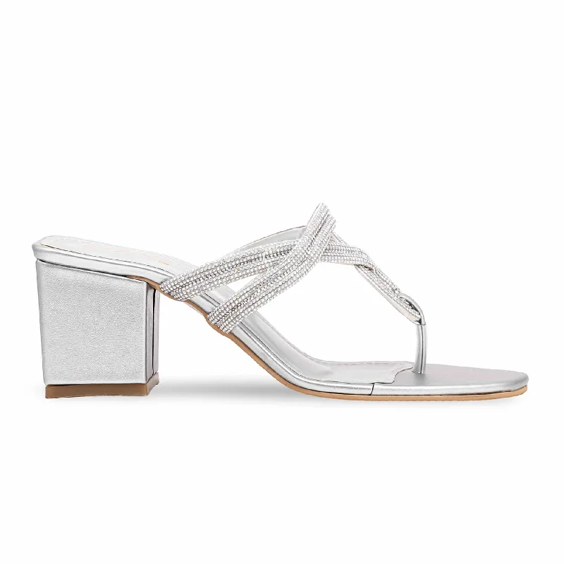 Silver Fancy Chappal FN0732 Quilted Shoe Design  