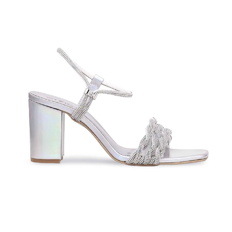 Silver Fancy Sandal FN5907 Paisley Print Shoe Design  