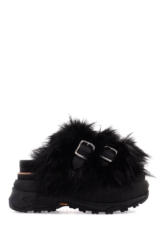 SACAI slides with faux fur strap