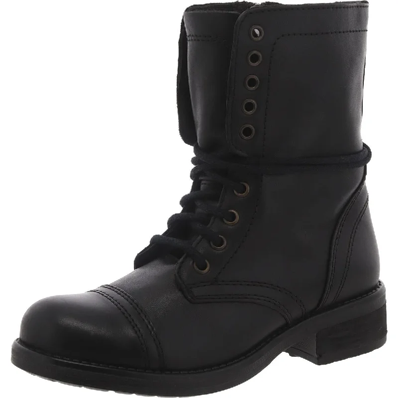 Steve Madden Womens Leather Heel Combat & Lace-Up Boots