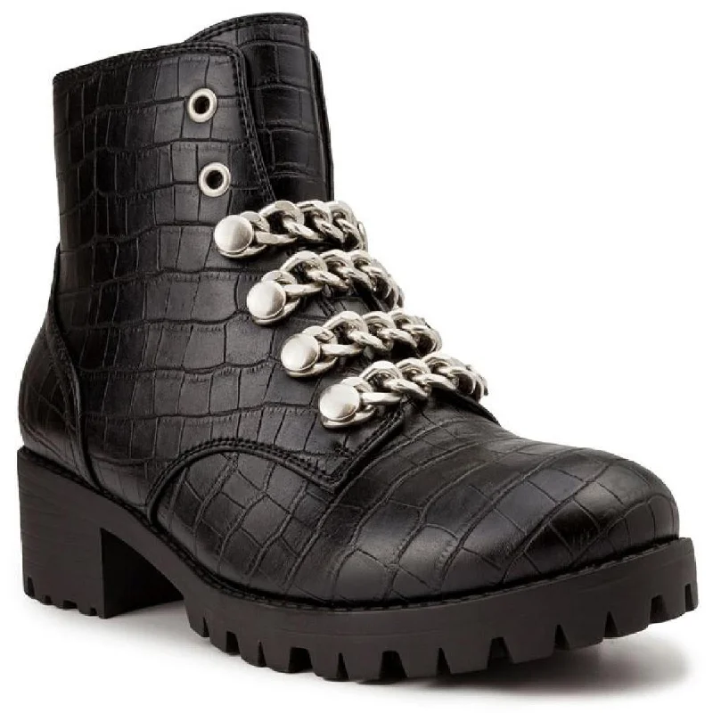 Sugar Womens Obvi Faux Leather Chain Combat & Lace-up Boots