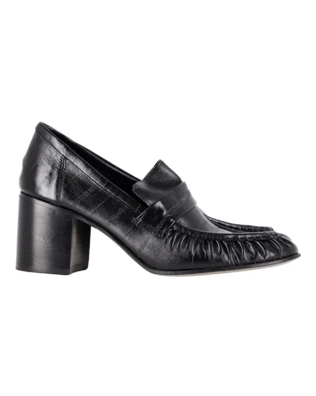 The Row Pleated Loafer Pumps in Black Leather