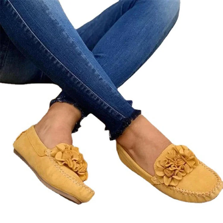 Women Peas Shoes Casual Flowers Lazy Shoe Flock Loafers Slip-On Girls Single Shoes Blue Yellow Plus Size Flats