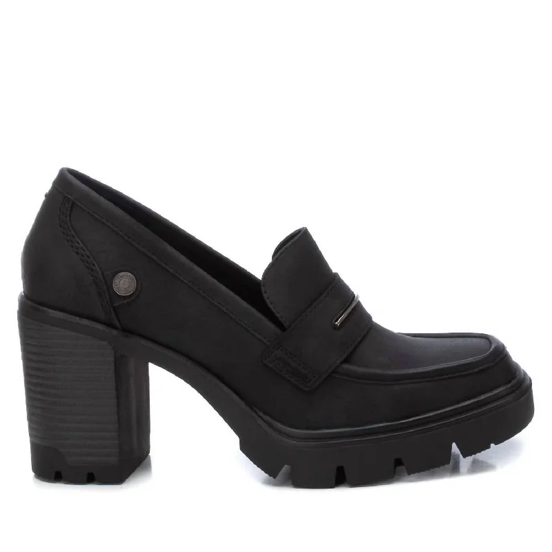 Women's Casual Heeled Moccasins In Black