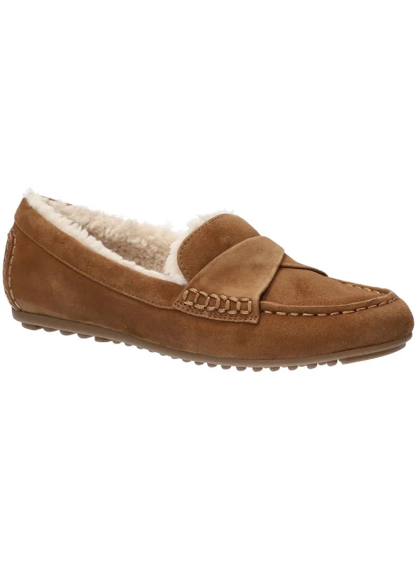 Prentice Womens Suede Faux Fur Lined Moccasin Slippers