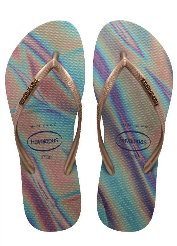 Slim Iridescent Sandal In Sand Gray