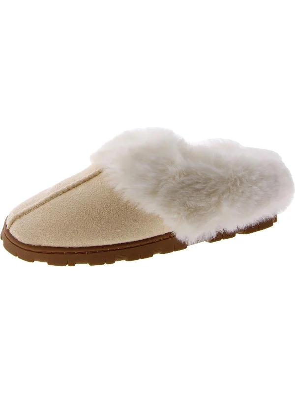 Womens Faux Fur Trim Slip On Slide Slippers