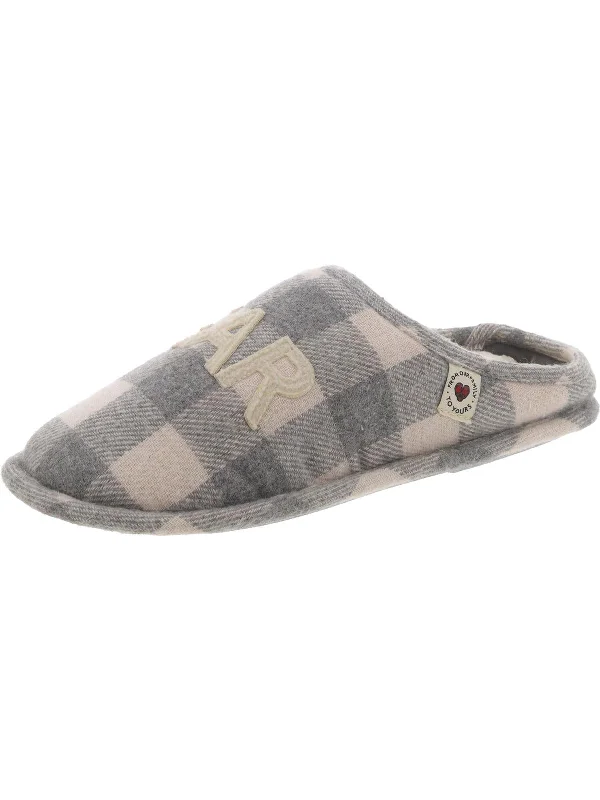 Womens Plaid Faux Fur Lined Slide Slippers