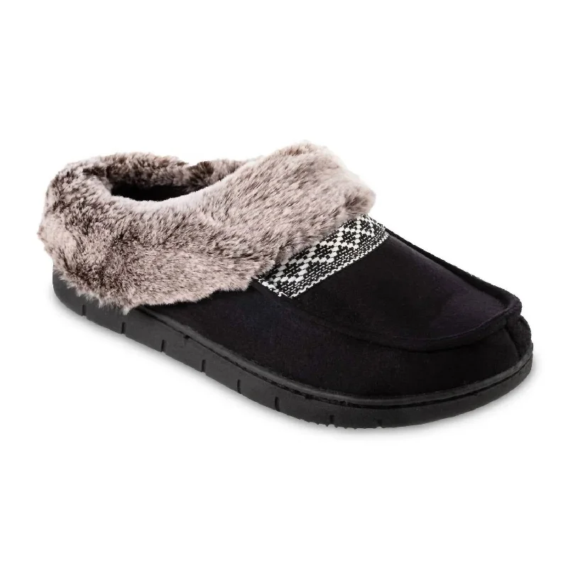 Women's Recycled Microsuede And Faux Fur Hoodback Slipper In Black