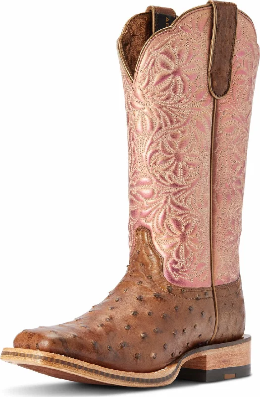 Ariat Ladies Full Quil Ostrich Donatells Distressed Chocolate 10042383 Chunky Platform Sneaker Style  