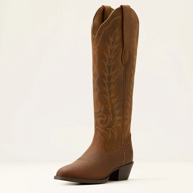 Ariat Ladies Heritage R Toe Tall Stretchfit Western Boot - Distressed Brown - 10053783 Neon - Accent Sneaker Look  