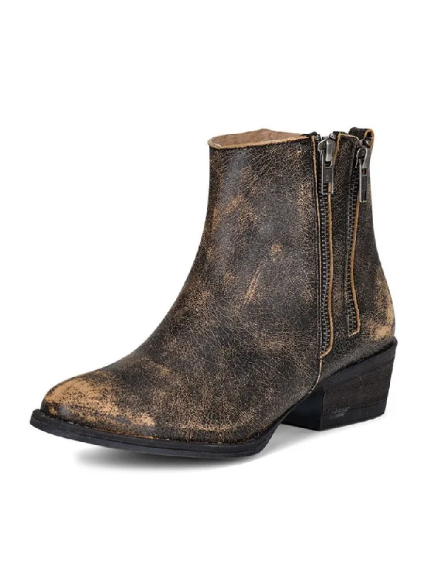 Circle G Ladies Black Distressed Double Zipper Ankle Boot Q5144 Buckle -