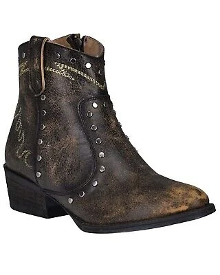 Circle G Ladies Brown/Black Embroidery & Studs Bootie Q5156 Chunky Platform Sneaker Style  