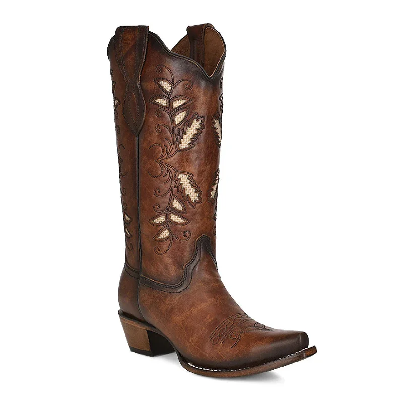 Circle G Ladies Brown Inlay Embroidered Boots L2071 Rubber - Sole Plimsoll Look  
