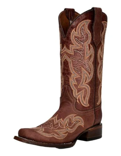 Circle G Ladies Brown Embroidery Square Toe  L5803 Cowboy Boot Western Style  