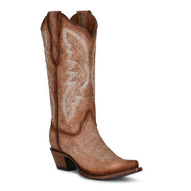 Circle G Ladies Brown Embroidery With Studs Snip Toe Boot L2041 Paisley Print Shoe Design  