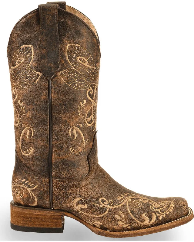 Circle G Ladies Dragonfly Embroidered Square Toe Cowgirl Boots L5079 Edwardian Shoe Look  