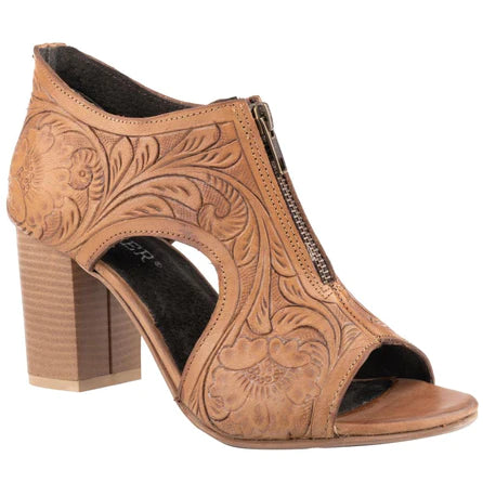 Roper Ladies Natural Tooled Open Toe Sandal 09-021-0946-3207 Smart - Shoe Functionality Style  